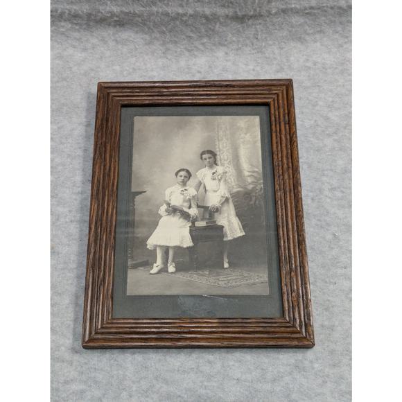 Old Photograph 1910 Two Young Girls Black and White Picture with Frame Vintage‎ - Picture 9 of 9